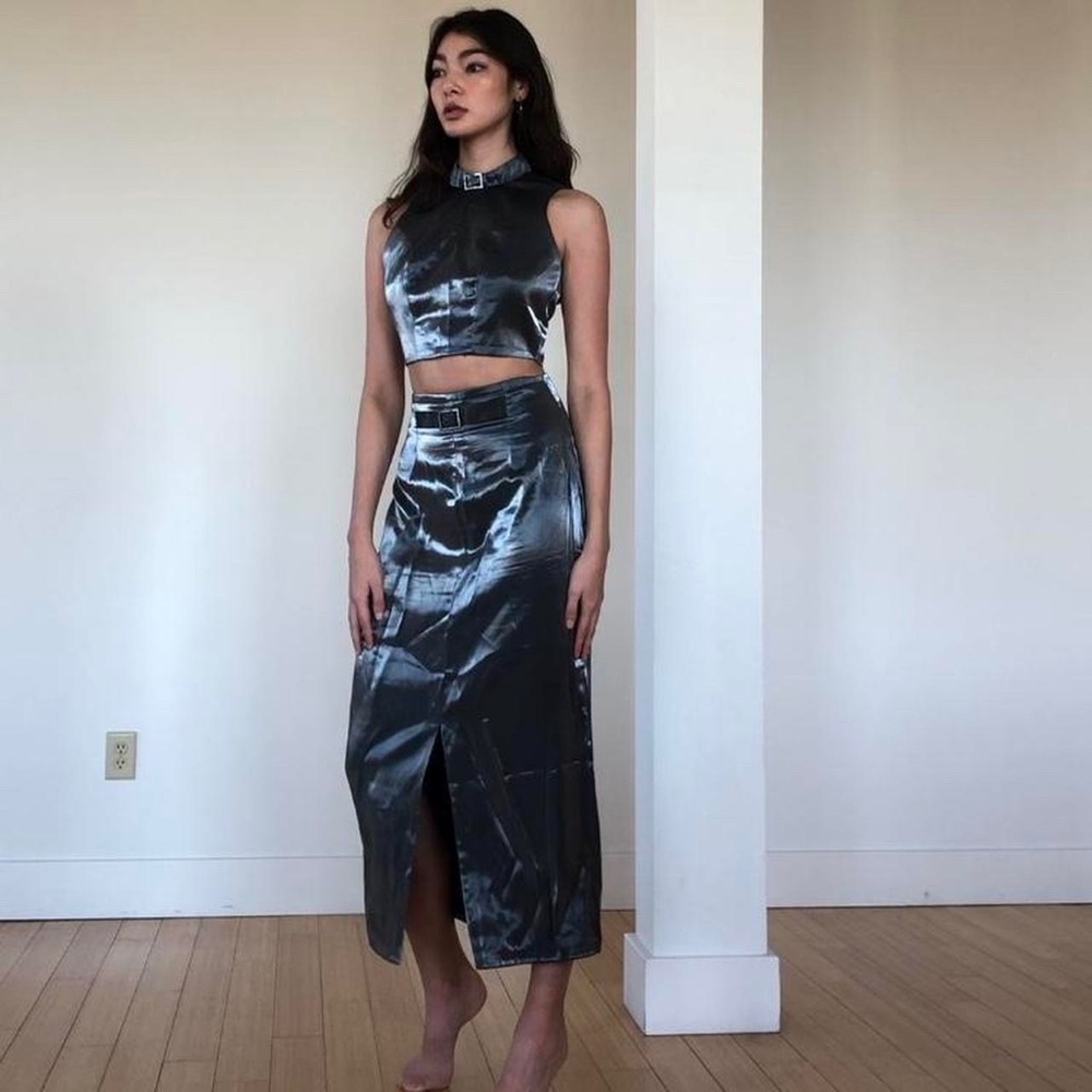 CRAZY vintage 90s satin matching blue/grey set ♠️